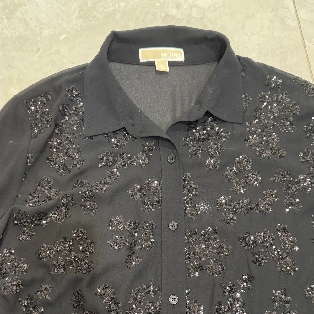 Michael Koers Black Sequin Button-Up Shirt